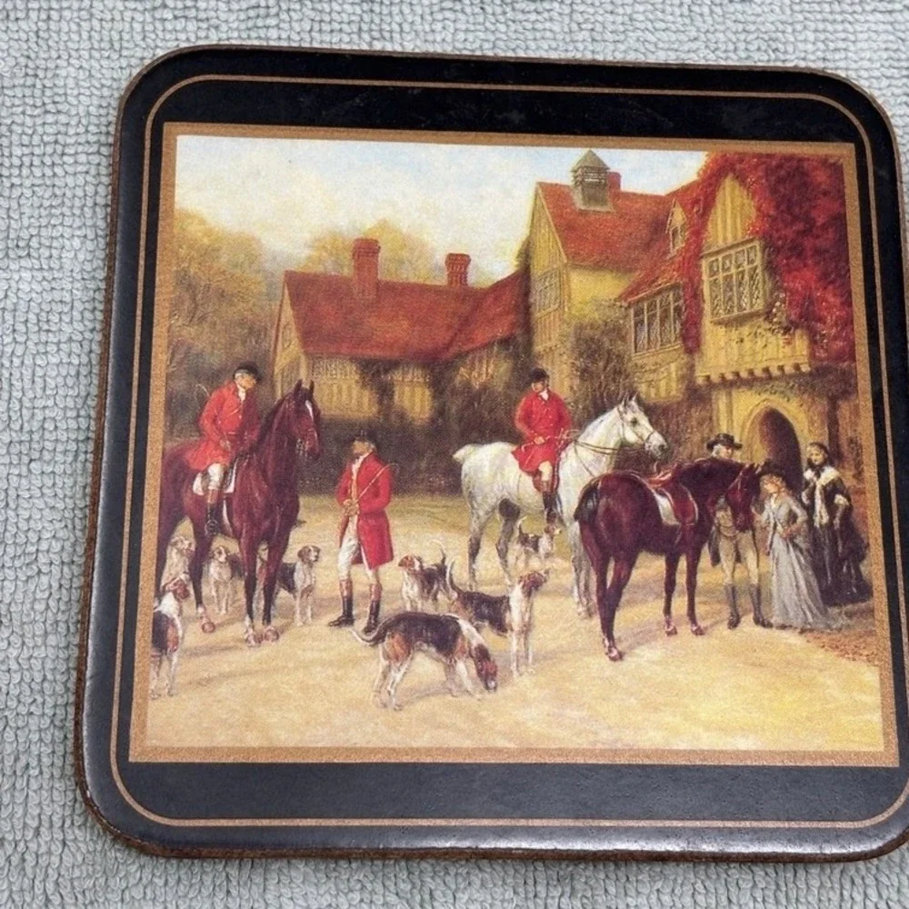 VTG Set 6 Pimpernel Placemats Cork‎ Backed English Fox Hunt/Equestrian New